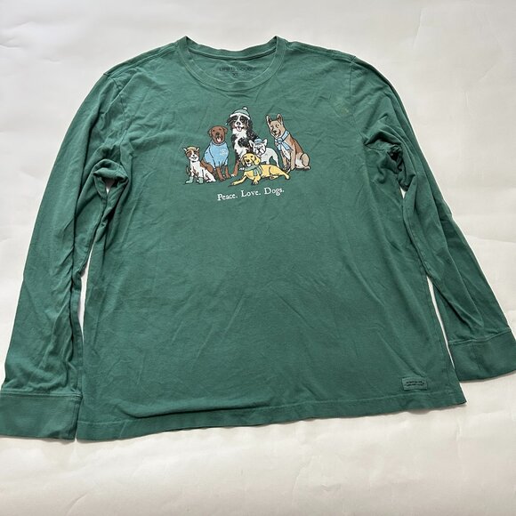 Life is good Mens XL Peace Love Dogs Winter Long Sleeve Crusher Tee Spruce Green - Picture 1 of 13